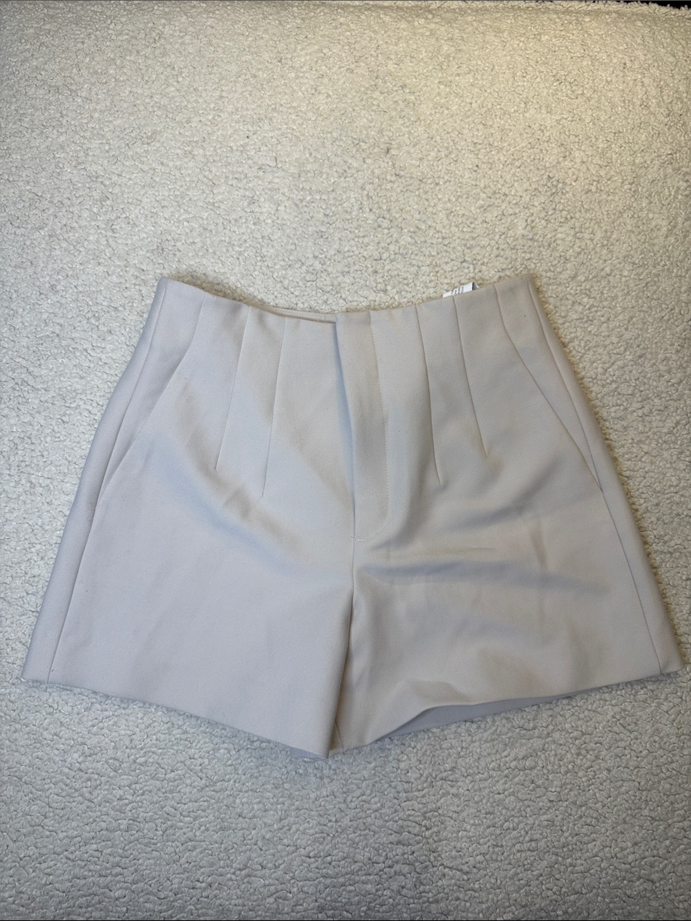 Zara High-Waist Pleated Cream Shorts